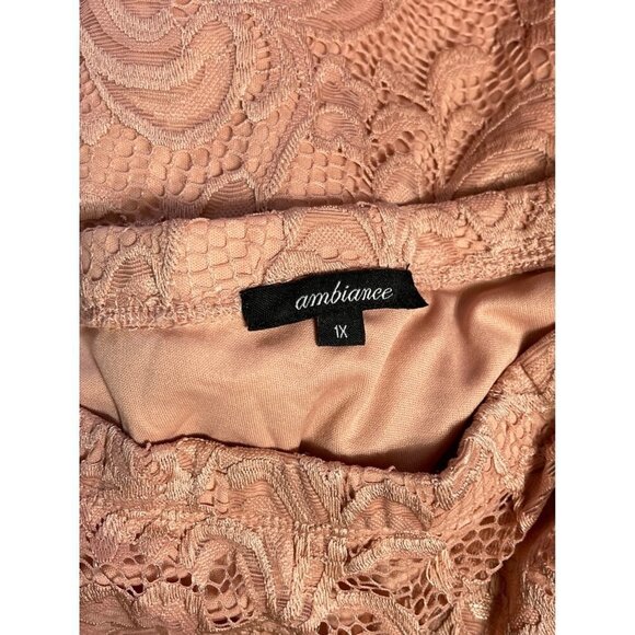 AMBIANCE‎ Stretch Lace Body-Con Off Shoulder Sheath Dress 1X Rose Above Knee EUC - Picture 9 of 16